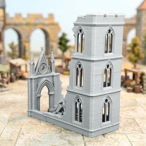 AUSPDICE DND Terrain 25mm Gothic Sanctuary Ruins, TTRPG Building Set | 1:64 Scale Unpainted Multi-Level DND Building with Stairs and Arches for Dungeons and Dragons, TTRPGs and Wargames - AF1161