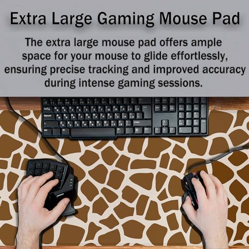 Office Desk Mat Yellow, Large Mouse Pads Gaming, Waterproof Non-Slip Rubber Base, 35.4" X 15.7" for Work/Game/Office/Home Cartoon Spots Fur Animal Africa - color: Giraffe Skin