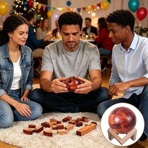 Wooden Brain Teaser Puzzles for Adults - Challenging 3D IQ Logic Games for Teens 14+, Stress Relief Desk Toys & Office Decor, Unique Gifts for Men, Women, Seniors (Ball) - style: Ball