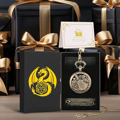 Mini DND Dice Set Steampunk Hollow Bard Pocket Watch Shell Case, 7pcs Tiny Polyhedral Metal D&D Dice Set, DND Gifts with Gift Box, Role Playing Board Games Accessories, Bronze - color: Bard