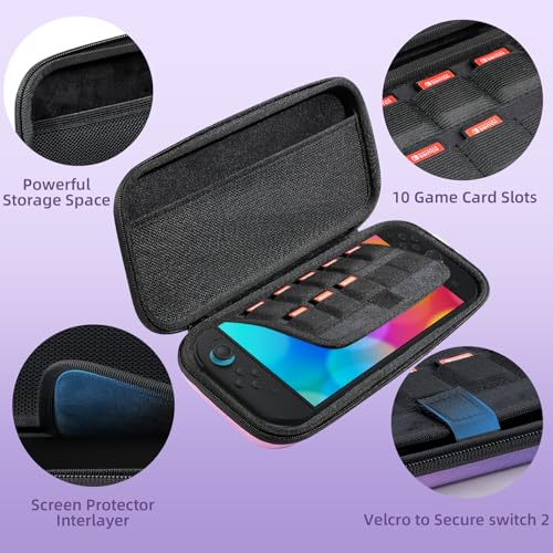 BRHE Switch 2 Carry Case Compatible with Nintendo Switch 2 Console,Large Capacity Switch 2 Case, Portable Hard NS 2 Travel Bag for Console & Accessories, 10 Game Card Slots (Pink Purple Gradient) - color: Pink Purple Gradient