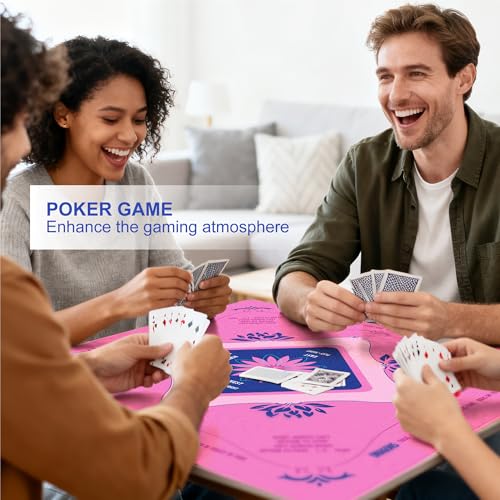 KUNTE Mahjong Mat for Table, Pink, 32x32 Inch | American Mahjong Mat with Printed Rules, Non-Slip, Quiet and Foldable, Includes Portable Tote Bag - color: Pink
