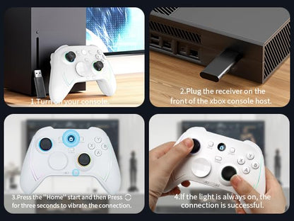 ROTOMOON HD151-S Wireless Game Controller with 7 Colors LED Lighting Compatible with Xbox One S/X, Xbox Series S/X, with 2.4G Wireless Adapter, 3.5mm Audio Jack Gaming Gamepad, Turbo/Programmable - color: Light white