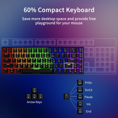 Newmen GM682 Wired Mechanical Keyboard,60% Percent Gaming Keyboard | Wired Mechanical Keyboard,60% Percent Gaming Keyboard,LED Backlit,Compact,USB C,Custom,Ergonomic,Mini,PC,Black,Red Switch - color: Black Keycaps