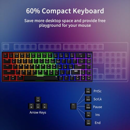 Newmen GM682 Wired Mechanical Keyboard,60% Percent Gaming Keyboard | Wired Mechanical Keyboard,60% Percent Gaming Keyboard,LED Backlit,Compact,USB C,Custom,Ergonomic,Mini,PC,Black,Red Switch - color: Black Keycaps