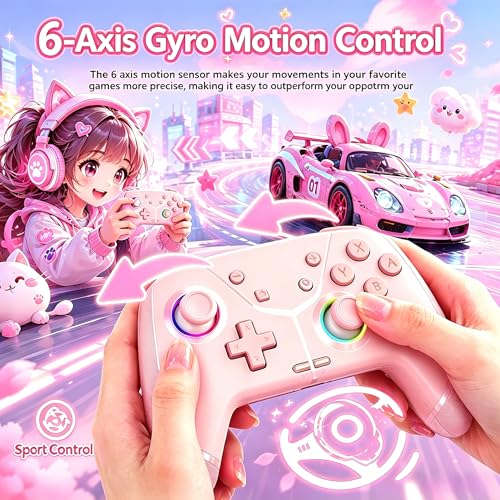 Switch Controller, Wireless Pro Controller for Nintendo Switch 2/Switch/Lite/OLED, Bluetooth controllers Compatible with iPhone/Mac/iPad/iOS/Android/Phone/PC/Steam and TV with Programming/RGB4/Vibration / 3 Turbo Modes/6-Axis/Motion (Pink) - color: Pink