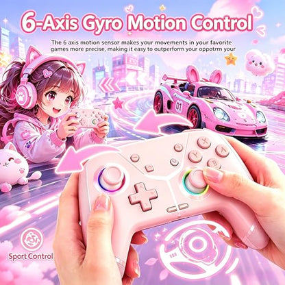Switch Controller, Wireless Pro Controller for Nintendo Switch 2/Switch/Lite/OLED, Bluetooth controllers Compatible with iPhone/Mac/iPad/iOS/Android/Phone/PC/Steam and TV with Programming/RGB4/Vibration / 3 Turbo Modes/6-Axis/Motion (Pink) - color: Pink
