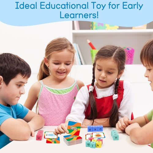Edulok Word Race Cube - Preschool Wooden Alphabet Letter Blocks & Phonics Matching Games - CVC Word Learning Toys