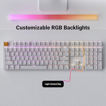 Keychron KJ5 Wireless Custom Mechanical Keyboard, 2.4 GHz Bluetooth QMK Full-Size Layout RGB, Hot-swappable Red Switch Compatible with Mac Windows Linux, for Gaming Office - White - style: White - Red Switch