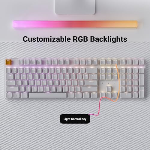 Keychron KJ5 Wireless Custom Mechanical Keyboard, 2.4 GHz Bluetooth QMK Full-Size Layout RGB, Hot-swappable Banana Switch Compatible with Mac Windows Linux, for Gaming Office - White - style: White - Banana Switch