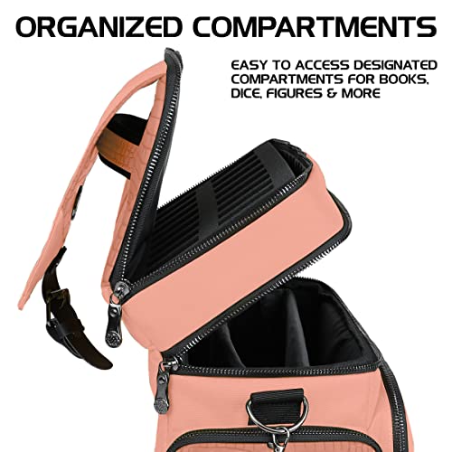 ENHANCE Collector's Edition RPG Adventurer's DnD Bag - Dragon Hide Exterior Travel RPG Bag with Tabletop Miniatures Storage Vault, Mat Holder, DnD Dice & Token Pockets, Fits 4-8 Books (Dragon Pink) - color: Dragon Pink
