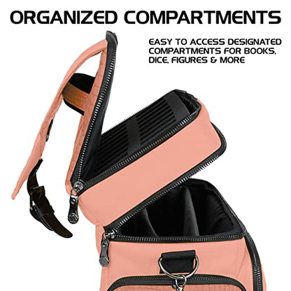 ENHANCE Collector's Edition RPG Adventurer's DnD Bag - Dragon Hide Exterior Travel RPG Bag with Tabletop Miniatures Storage Vault, Mat Holder, DnD Dice & Token Pockets, Fits 4-8 Books (Dragon Pink) - color: Dragon Pink