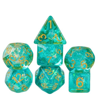UDIXI DND Dice Set Cyan Polyhedral Dice Set Sparkling Inclusions for D&D | Resin Material, Velvet Storage Bag, DM Gift, for Dungeons and Dragons Role Playing Games Tabletop Games - color: Cyan