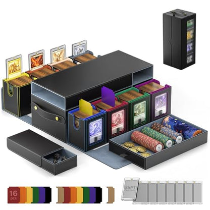 MoKo Commander Deck Box for MTG with Handle & Dice Tray, 8+2 Modular Design | 8-Deck Modular Card Case, Magnetic Holders & Dividers Included, Holds 1040+Double-Sleeved Cards, Playmat Storage, Fit TCG/EDH - color: Colorful