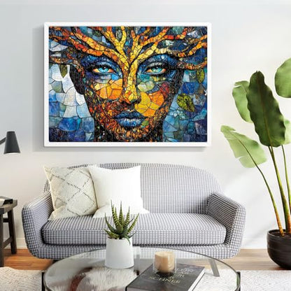 500 Piece Puzzles for Adults, Mosaic Tree Faced Woman Jigsaw Puzzles, Stained Glass Art Puzzle, Birthday for Men, Women, and Seniors, Fun and Challenging Puzzle, 20.5x15 in - style: Colorful Mosaic