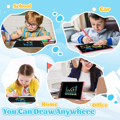 Kids Travel Essential 12 Inch LCD Writing Tablet for Kids, 2 Pack | Toys for Ages 3-8, Preschool Classroom Must Haves, Electronic Drawing Board, Birthday Gifts for Boys & Girls - color: 12”pink&blue