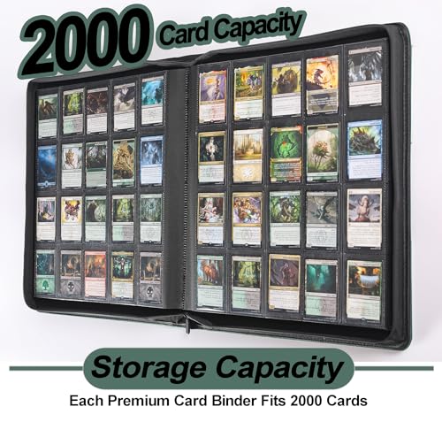 Premium 2000 Pocket Card Binder - 20 Pocket Trading Card Binder with Sleeves Fits 2000 Cards, Ringless Card Album for TCG - Model A，Blackish Green - color: 20P - Blackish Green