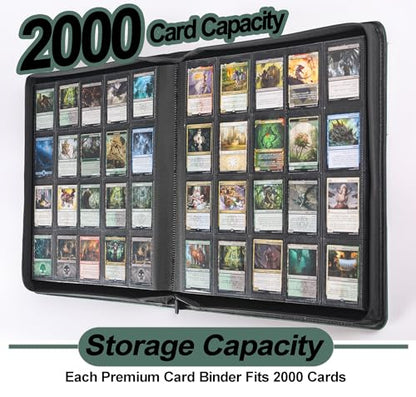 Premium 2000 Pocket Card Binder - 20 Pocket Trading Card Binder with Sleeves Fits 2000 Cards, Ringless Card Album for TCG - Model A，Blackish Green - color: 20P - Blackish Green