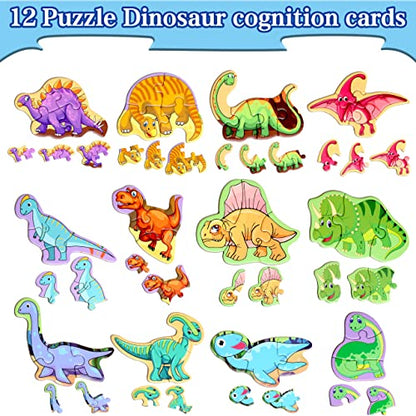 Magnetic Puzzles for Kids Ages 3-5, Travel Toddler Dinosaur Puzzle Toy | Refrigerator Magnet Game for Ages 4-6, Learning & Birthday Gift for Boys, Car & Airplane Road Trip Quiet-Time Activity Toys - style: Dinosaur