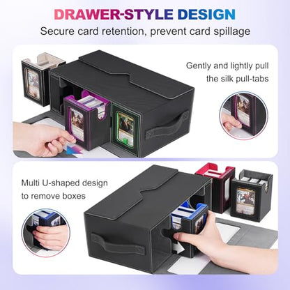 UAONO MTG Commander Deck Box, 6-Deck Modular TCG Deck Case with Dice Tray | Hold 600+ Double-sleeved Cards, Modular Card Deck Box with 35PT Magnetic Card Holder for Magic the Gathering Multicolor - color: Multicolour