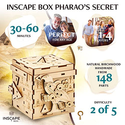 INSCAPE Pharaoh's Secret Puzzle Box for Adults Wooden Escape Room in A Box | Cluebox Brain Teaser With Hidden Compartments - Solve Mind Puzzles And Mechanisms - Ideal Gift For Escape Room Game Fans