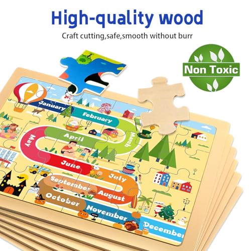 Montessori Wooden Puzzles for Toddlers 3-5, 6 Packs 24Pcs Solar System Learning Toys, Educational Preschool Puzzle Set, Toys for Kids Age 3 4 5 6 7 8, Birthday Gift for Boys Girls（Season） - style: Seasons