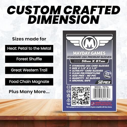 Mayday Games Premium Card Sleeves USA Standard 56x87mm - Clear Board Game and K-Pop Photocard Sleeves, 90 Micron Protector, 50 Pack - MDG-7076