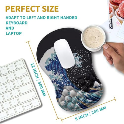 Hokafenle Ergonomic Mouse Pad Wrist Support, Wrist Rest Mousepad for Carpal Tunnel Pain Relief with Integrated Memory Foam Slope Massage Bulge (11.8x7.9 inch,Sea Wave - color: KM16-Sea Wave