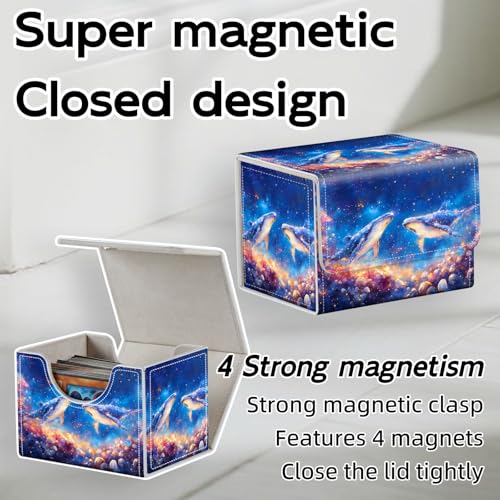Trading Card Storage Box, Holds 100+ for MTG Cards, PU Leather with Magnetic Closure, Starry Whales Fantasy Print Durable Deck Box for Magic the Gathering, Trading Card Games - color: Starry Whales Fantasy Print