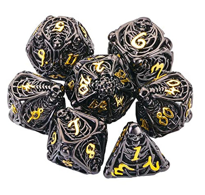 Metal DND Dice Set Skull Dungeons and Dragon Dice Set Hollow Polyhedral Magic 7 PCS Dice Set with Gift Metal Box for Dungeons and Dragons Table Games Play Cards MTG(Skull_Black Plus Gold) - color: Skull_red and White