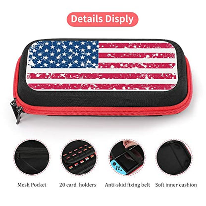 AoHanan Switch Carrying Case Flag of USA in Retro Style Switch Game with 20 Games Cartridges Hard Shell Travel Protection Storage Case - color: Flag of USA in Retro Style