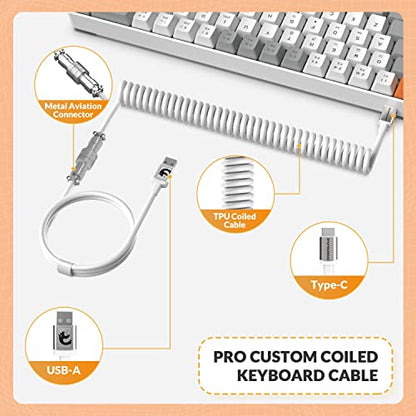 ZIYOU LANG 65% Wired RGB TKL Portable Mechanical Gaming Keyboard Light Gray Red Switch with Coiled Cable and White Cloud Wrist Rest for PC Mac Gamer