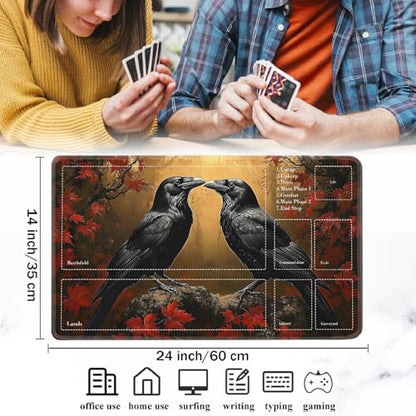 for MTG Card Playmat with Zones-Includes A Storage Bag and 6 Dice, 24 x 14 inches for TCG Playmat with Non-Slip Rubber, Game Mat, Autumn Crow - color: Yux-playmats-2-2A-282