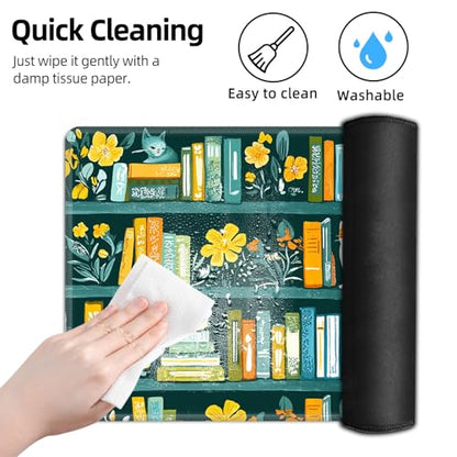 for MTG Playmat TCG Card Game Mat with Stitched Edges,Board Game Mats Non-Slip Waterproof Rubber Base 24 x 14 inch for CCG RPG DTCG Trading Card,Cats Books Flowers - color: Cats Books Flowers