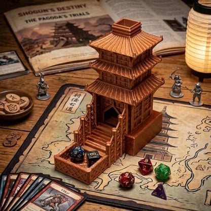 Temple Dice Dice Tower Dungeons and Dragons RPG Tabletop Roleplaying Game Jail DND (Random 7PCS D20 Dice Set Included) (Golden) - color: Color B
