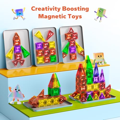 Mini Magnetic Tiles, 45PCS Diamond Pattern Magnetic Tiles Travel Set with Case, Portable Building Toys Creativity Boosting Sensory Toys for Kids Ages 4-8 Toddler Boys Girls Halloween Birthday Gift - style: 45 PCS