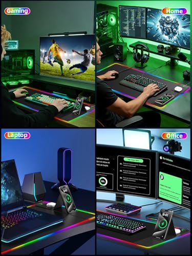 Mouse Pad with Foldable Phone Holder & Wireless Charger, XXL RGB Gaming Mousepad 31.5"x15.8" Large Desk Mat for Keyboard, Black Desk Pad with Dual Qi Charging Station | 11 Colors 5 Modes | Waterproof - color: Black-Right Phone Holder-31.5"x15.8"(with Char