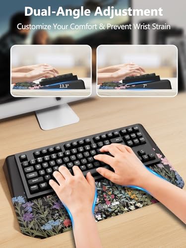 2-in-1 Ergonomic Keyboard Stand with Wrist Rest, Comfy Keyboard Riser Holder with Massage Design, Flower - color: Black Flower