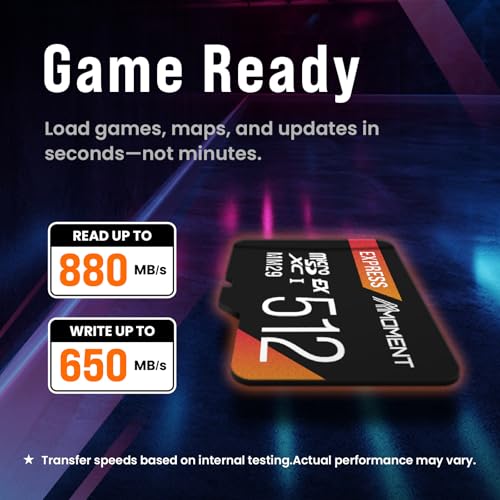 MMOMENT 512GB Micro SD Express Card for Nintendo Switch 2, PCIe Gen3x1, MM29 Model, Up to 880MB/s Read and 650MB/s Write Speed, Black/Orange, Water Resistant Gaming Memory Card - size: 512GB