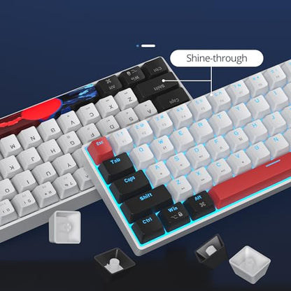 surmen 60% Mechanical Gaming Keyboard with Linear Red Switch, Wired Mini Compact Keyboard 60 Percent Backlit for Laptop Desktop PC Gamers （61 White-Ice Blue） - color: 61 White-Ice Blue