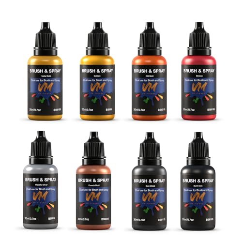 VM Water-Based Metallic Colors Miniature Paint Set -8 Bottles x 20ml (0.67 fl.oz.) Figurine Metallic Acrylic Paint Kit, Citadel Paint Set,Model Painting for Model,Scale Figure,Crafts(Metallic Color Set 8 Bottles) - color: Metallic Color Set 8 Bottles