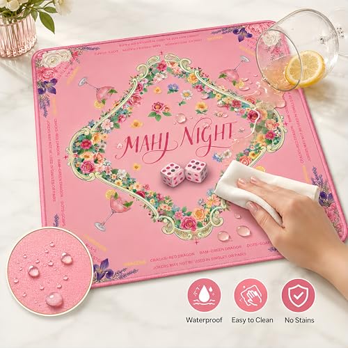 Mahjong Mat 31.5x31.5 Inch, Non-Slip Rubber 3mm American Mahjong Mat with Rules, Hand-Painted Look Noise Reducing Game Mat for Table (M Night) - color: M Night
