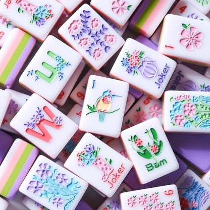 American Mahjong Set Complete, 160 Purple 4-Layer American Mahjong Tiles with Tile Bag, Storage Box & 4 Dice, Mahjong Game Set, Mah Jongg Set American, Travel Mahjong Tile Set for Western Mahjong - color: Purple-4