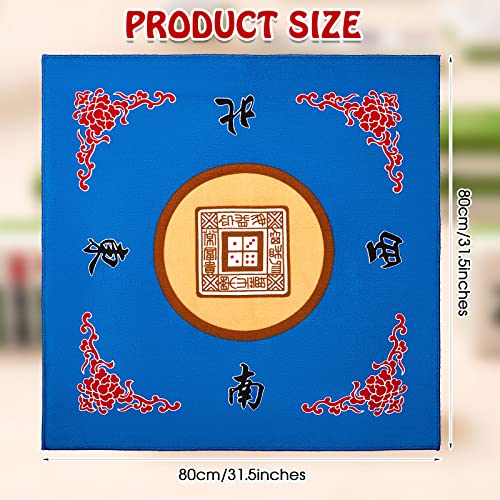 Juexica Mahjong Mat with Carrying Bag, 31.5 x 31.5 Inch Non-Slip Noise-reducing Mahjong Table Cover for Cards, Poker and Tile Games(Blue) - color: Blue