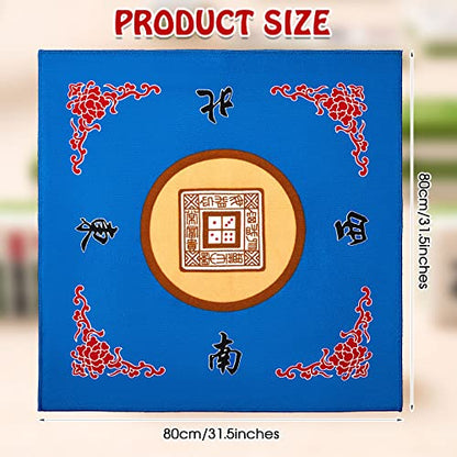Juexica Mahjong Mat with Carrying Bag, 31.5 x 31.5 Inch Non-Slip Noise-reducing Mahjong Table Cover for Cards, Poker and Tile Games(Blue) - color: Blue
