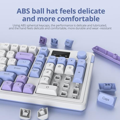 RGB Mechanical Feel Membrane Wireless Keyboard, Wired/Bluetooth/2.4G Silent ABS Ball Cap Gasket Structure Gaming Office Keyboard for PC/Mac/Win (Sea Salt Blue) - color: Sea salt blue