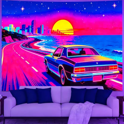 KKYEJLQYI UV Reactive Tapestry, Black Light Neon Wall Tapestry, Luminous Space Tapestry, Bedroom, Living Room, Game Room Decoration Large Tapestry (City-5) - color: City-5