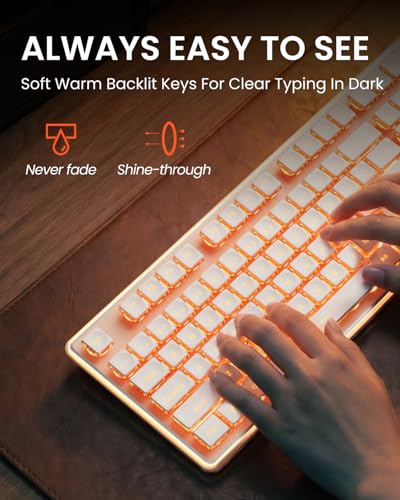 Wireless Keyboard and Mouse Combo with Warm Backlit Pudding Keycaps, Bluetooth & 2.4G, 2000mAh Rechargeable, Full Size, Metal Panel Quiet Computer Keyboard Set for Windows PC Desktop - Rose Gold - color: Rose Gold