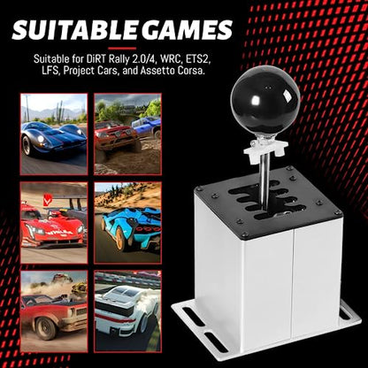 USB Simulator Shifter Compatible with Logitech G29 /G27 /G25 /G920 T300RS/GT Steering Wheel , Applicable for ATS ETS Dust WRC Sim Racing Games H Shifter with Carbon Fiber Grip - 7+R White(PC System) - size: HB-1014-7R-W