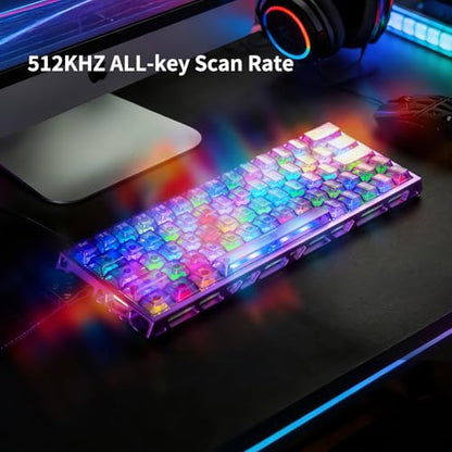 IROK MG63 64 Keys Wired Magnetic Switch Keyboard, 512KHZ All Keys Scan Rate, PCB Nano-Coating Waterproof, ARGB Light and Shadow Coexist 8KHZ/CNC Carved Aluminum Gaming Keyboard (Purple) - color: Purple